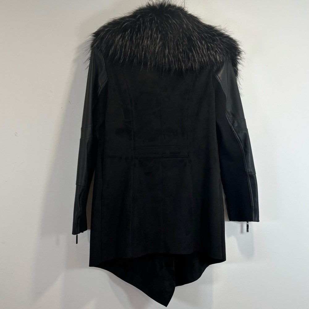 BNWOT Joseph Ribkoff Black Faux Fur Collar Waterfall Coat Jacket Size S/P - Picture 7 of 14